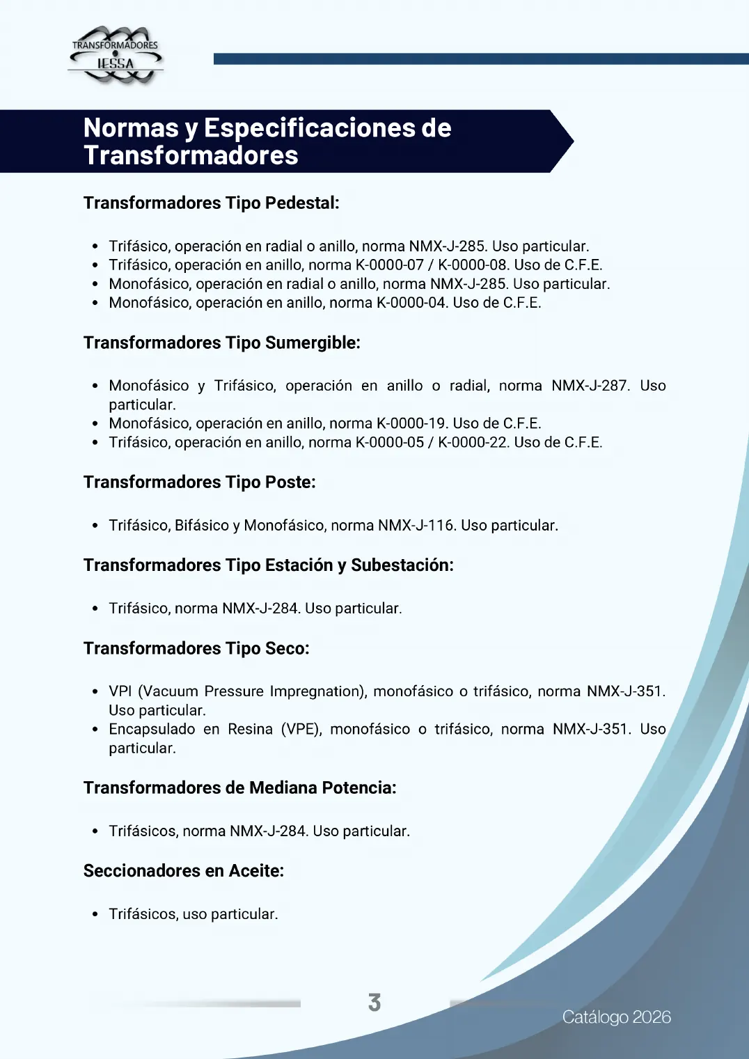 Catálogo de transformadores, página 3