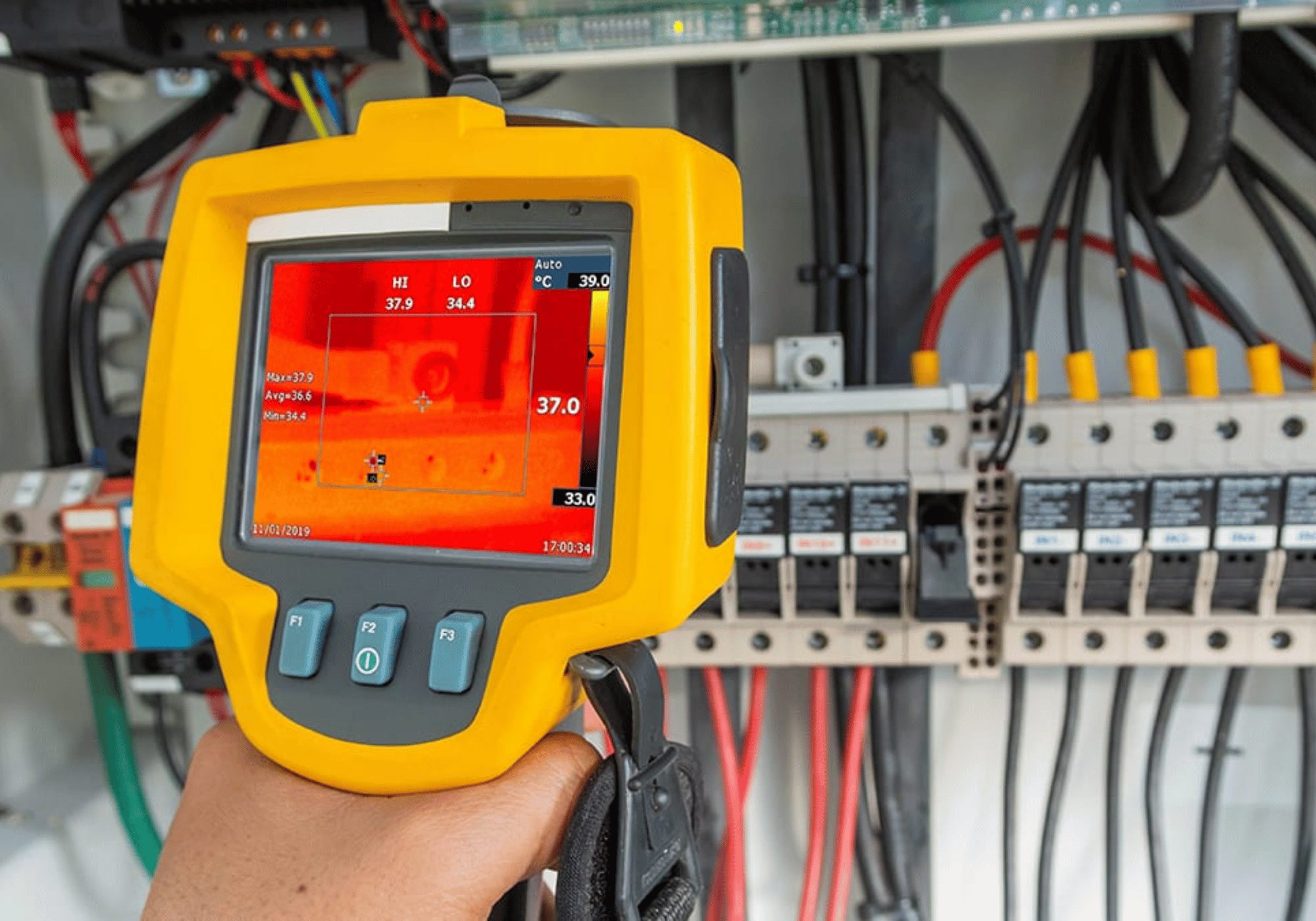Cámara termográfica durante inspección de tablero eléctrico